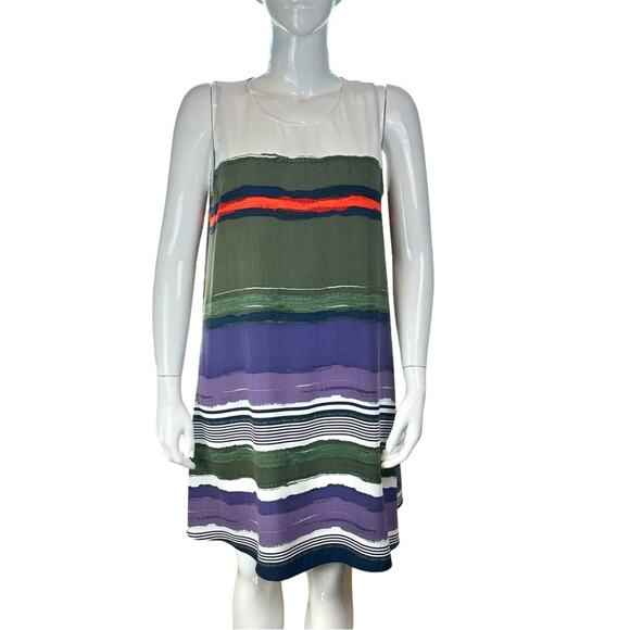 Halogen Striped Shift Dress Sleeveless Size XL Purple Green White Red - Picture 1 of 6